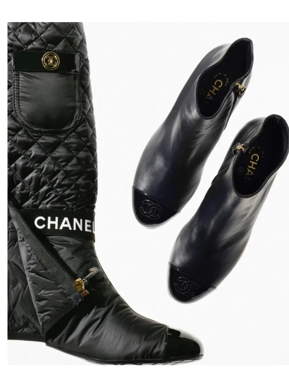CHANEL Boots  Two way quilted leather  CC logo Runway size 40
